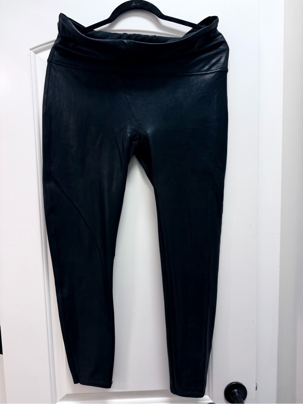SPANX Faux-Leather Black Fold-Over Waist Leggings